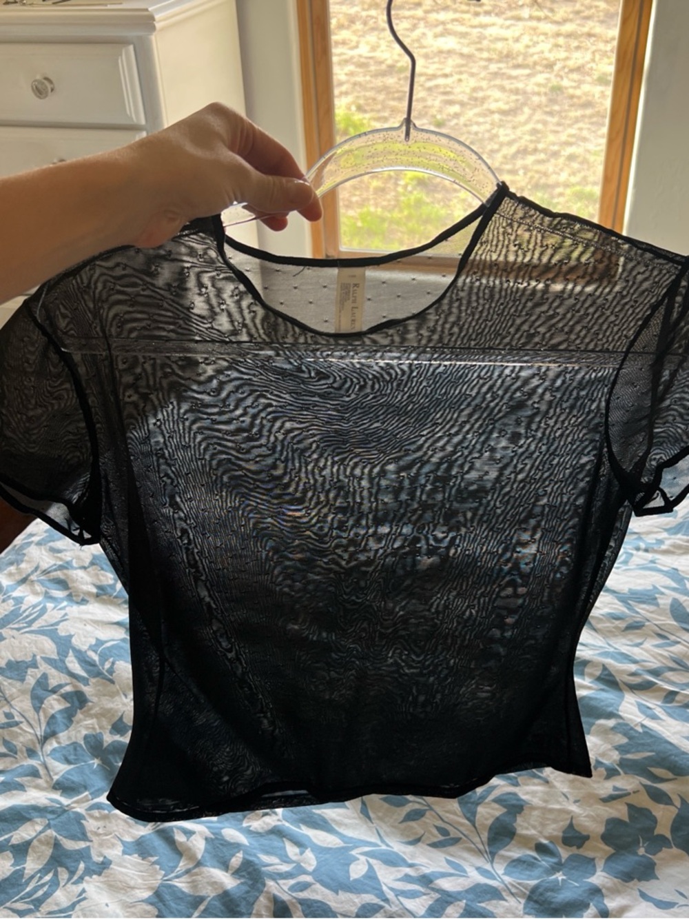 Ralph Lauren Sheer Black Short-Sleeve Mesh Top